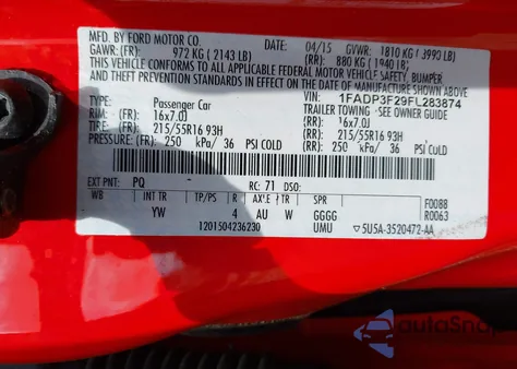 2015 Ford Focus Se z USA, uszkodzony, nr VIN 1FADP3F29FL283874